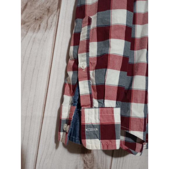 Express Shirt Mens Large Red White Gray Plaid Button Down Slim Fit Soft Wash - Picture 3 of 9